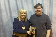 Adam Weir receives his award (Top student in Spanish) by Ms Christine Doherty, Principal - Copy